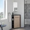 Meuble d’angle tout en un compact H.84 x l.46 cm, noir mat, porte décor bois, Nova