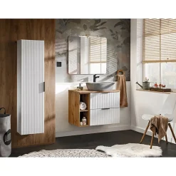 Meuble de rangement additionnel sous vasque KINOKO 2 portes Chene clair L20 x P57 x H46 cm Meuble suspendu