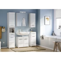 Meuble de rangement avec miroirs et LED Blanc laqué KLEANKIN