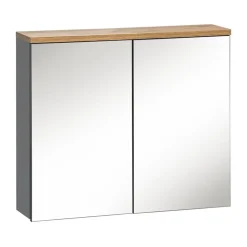 Meuble de rangement de salle de bain ERMANO Finition bois et gris brillant, 80 cm