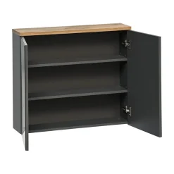Meuble de rangement de salle de bain ERMANO Finition bois et gris brillant, 80 cm