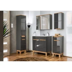 Meuble de rangement de salle de bain ERMANO Finition bois et gris brillant, 35 cm