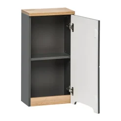 Meuble de rangement de salle de bain ERMANO Finition bois et gris brillant, 35 cm