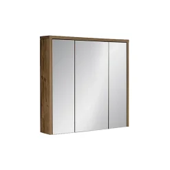 Meuble de rangement GABI 80 cm 3 portes miroir Finition ardoise et bois Meuble suspendu