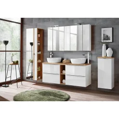 Meuble de rangement NALYA 75 cm Blanc brillant et chene clair Elément mural compact