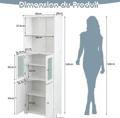 Meuble de Rangement pour Salle de Bain avec 3 Parties, Rangement 6 Niveaux avec 2 étagères Ouvertes et 2 Compartiments, Blanc