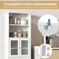 Meuble de Rangement pour Salle de Bain avec 3 Parties, Rangement 6 Niveaux avec 2 étagères Ouvertes et 2 Compartiments, Blanc