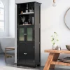 Meuble de Rangement pour Salle de Bain avec 3 Parties,6 Niveaux ,2 Étagères et 2 Compartiments,Portes en Verre et Poignées(Noir)