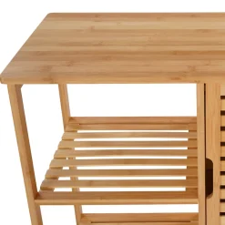 Meuble de rangement salle de bain bambou BEA 3 étagères avec placard