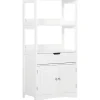 Meuble de rangement salle de bain - 2 portes, tiroir, 3 étagères - dim. 60L x 33l x 122H cm - MDF blanc