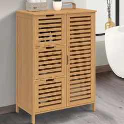 Meuble de rangement salle de bain bambou BEA 3 tiroirs avec placard