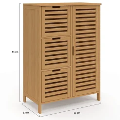 Meuble de rangement salle de bain bambou BEA 3 tiroirs avec placard