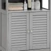 Meuble de Rangement sur Pieds Armoire de Salle de Bain en MDF avec 2 Portes a Volets et Etagere Reglable