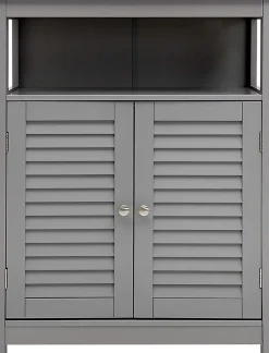 Meuble de Rangement sur Pieds Armoire de Salle de Bain en MDF avec 2 Portes a Volets et Etagere Reglable