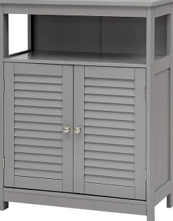 Meuble de Rangement sur Pieds Armoire de Salle de Bain en MDF avec 2 Portes a Volets et Etagere Reglable