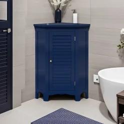 Meuble de rangement sur pied effet bois bleu porte persienne