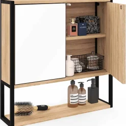 Meuble de rangement suspendu avec miroir pour salle de bain DETROIT design industriel
