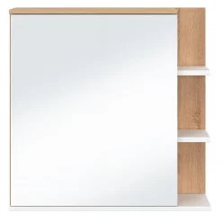 Meuble de rangement suspendu avec miroir et étagères pour salle de bain TOMI façon hêtre et blanc