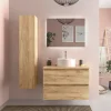 Meuble de salle de bain - 80 cm - Avec vasque à poser - Effet chêne brut - A suspendre - KARAIB
