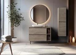 Meuble de salle de bain 100 cm (80+20) avec plan de travail supérieur + pieds meuble, Couleur: Chêne Foncé, 100 x 46 x 80,7 cm