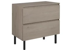 Meuble de salle de bain 80 cm avec plan de travail supérieur + pieds meuble, Couleur: Chêne Foncé, 80 x 46 x 80,7 cm