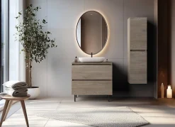 Meuble de salle de bain 80 cm avec plan de travail supérieur + pieds meuble, Couleur: Chêne Foncé, 80 x 46 x 80,7 cm