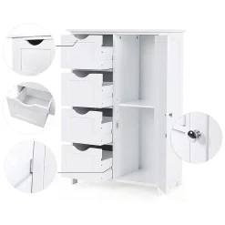 Meuble de salle de bain 1 Porte 4 Tiroirs - L55 cm