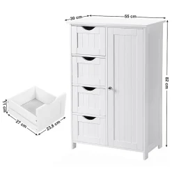 Meuble de salle de bain 1 Porte 4 Tiroirs - L55 cm