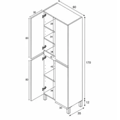 Meuble de salle de bain - double colonne - Blanc brillant - 4 portes - L60 x P35 x H182 cm - DESTAL
