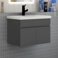 Meuble de salle de bain 60 cm avec vasque suspendu 2 portes meuble de salle de bain anthracite