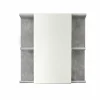 Meuble de salle de bain - Armoire de toilette avec miroir et LED en mélaminé blanc-gris. L-H-P:60-62-20cm