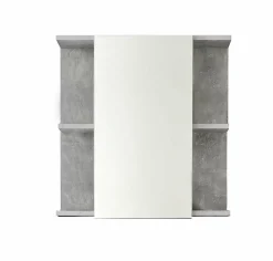 Meuble de salle de bain - Armoire de toilette avec miroir et LED en mélaminé blanc-gris. L-H-P:60-62-20cm