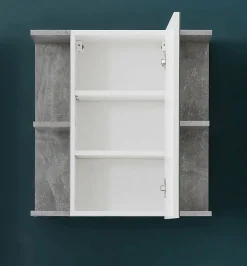 Meuble de salle de bain - Armoire de toilette avec miroir et LED en mélaminé blanc-gris. L-H-P:60-62-20cm