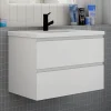 Meuble de salle de bain avec vasque, 80 cm 2 tiroirs à fermeture amortie blanc, meuble suspendu
