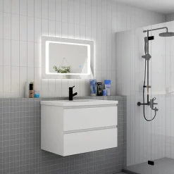 Meuble de salle de bain avec vasque, 80 cm 2 tiroirs à fermeture amortie blanc, meuble suspendu