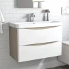 Meuble de salle de bain avec vasque 80 cm, meuble blanc et bois avec 2 tiroirs, meuble démonté