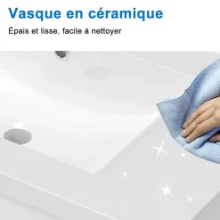 Meuble de salle de bain avec lavabo, 100 cm, 2 tiroirs avec fermeture amortie, meuble suspendu blanc