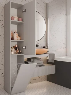 Meuble de salle de bain avec panier à linge, cachemire, 174 x 31 x 30cm