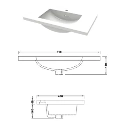 Meuble de salle de bain avec lavabo, 80 cm, 2 tiroirs avec fermeture amortie, meuble suspendu blanc