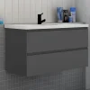 Meuble de salle de bain avec lavabo, 100 cm, 2 tiroirs avec fermeture amortie, meuble suspendu anthracite