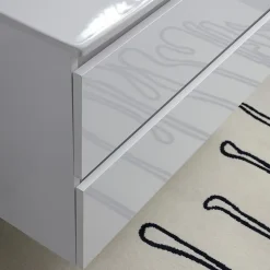 Meuble De Salle De Bain Avec Tiroirs 100Cm Lavabo Et Miroir Blanc Brillant - Benaco