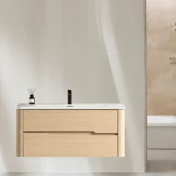 Meuble de salle de bain avec vasque 100 cm effet chêne naturel Aquabale