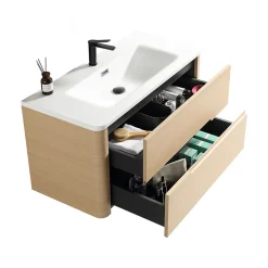 Meuble de salle de bain avec vasque 100 cm effet chêne naturel Aquabale