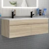 Meuble de salle de bain avec double vasque chêne, meuble suspendu 120 cm avec double porte chêne