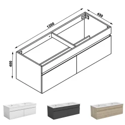 Meuble de salle de bain avec double vasque chêne, meuble suspendu 120 cm avec double porte chêne