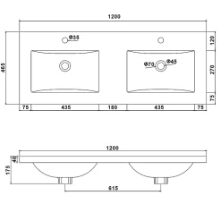 Meuble de salle de bain avec double vasque chêne, meuble suspendu 120 cm avec double porte chêne