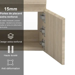 Meuble de salle de bain avec double vasque chêne, meuble suspendu 120 cm avec double porte chêne