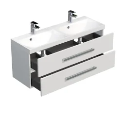 Meuble de salle de bain avec double vasque Naturel Cube Way 120x40 cm blanc brillant (CUBE2120ZBL)