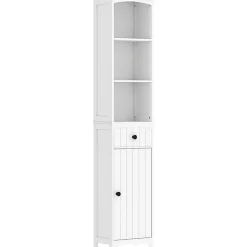 Meuble de salle de bain, armoire haute à 3 étagères et 1 tiroir, étagère de salle de bain, meuble de salle de bain, blanc