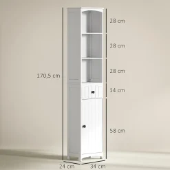 Meuble de salle de bain, armoire haute à 3 étagères et 1 tiroir, étagère de salle de bain, meuble de salle de bain, blanc